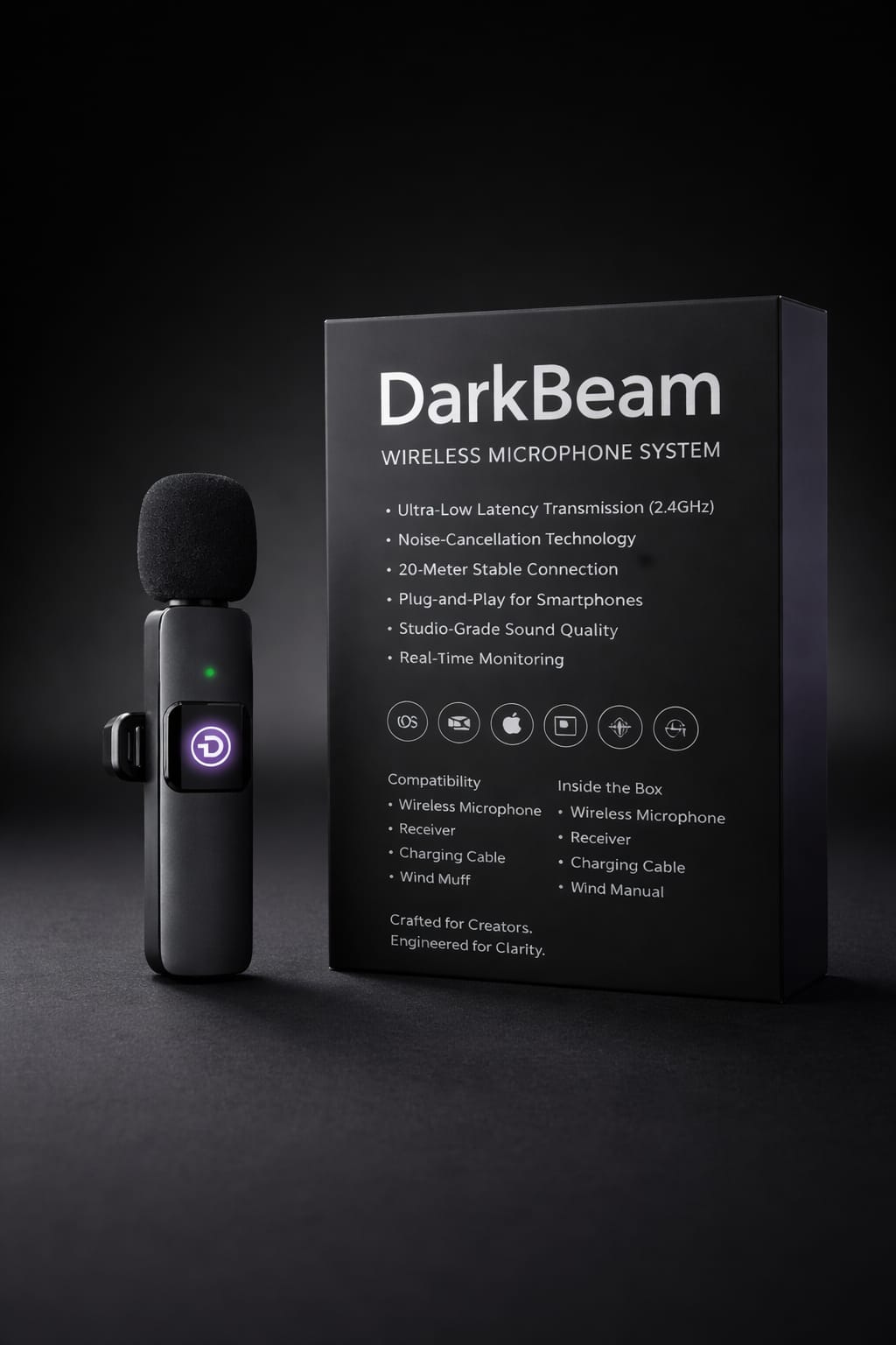 DarkBeam Audio Wireless Clip-On Lavalier Microphone for Smartphones & Cameras